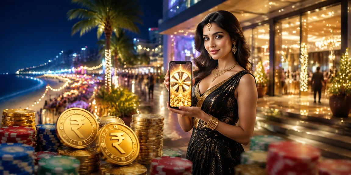 Lottery ticket sale booth with Indian rupees and excited players