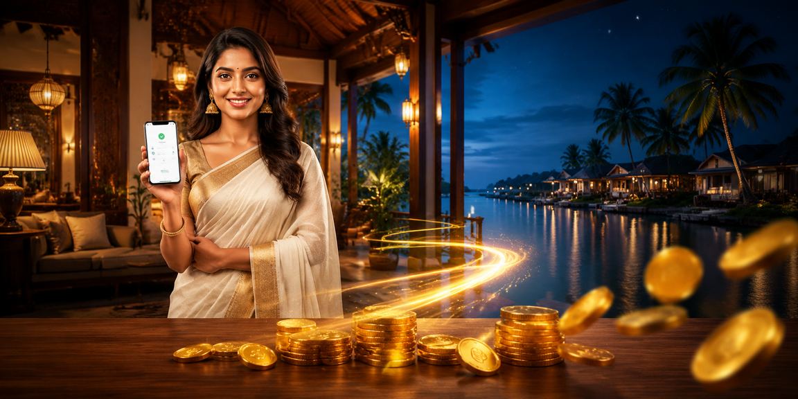 Excited player enjoying online casino bonus in Kerala